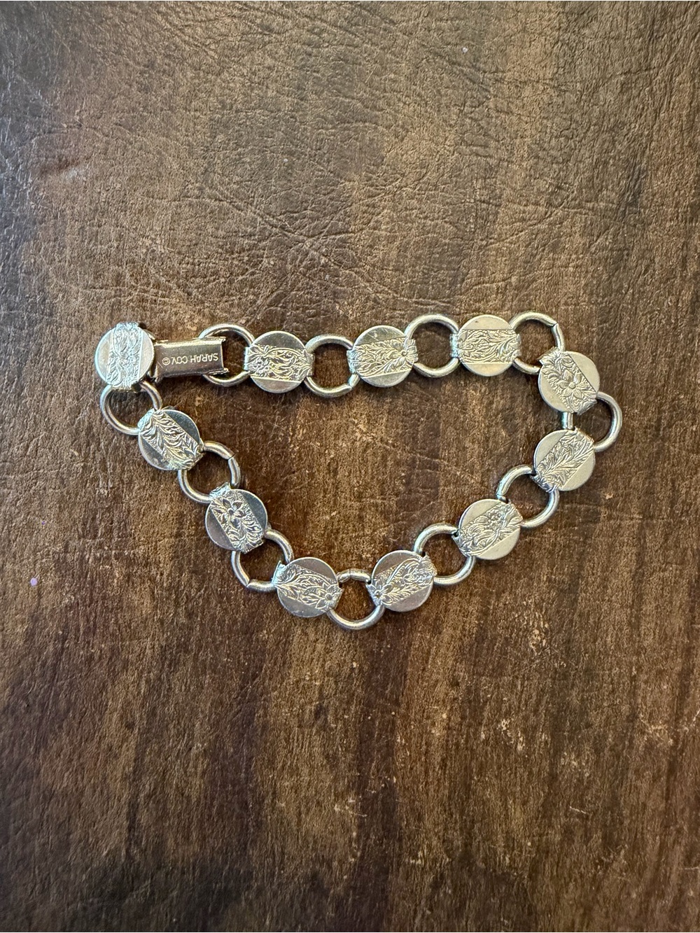 Vintage 1959 Sarah Coventry Silver-tone Young N' Gay Engraved Floral 7" Bracelet